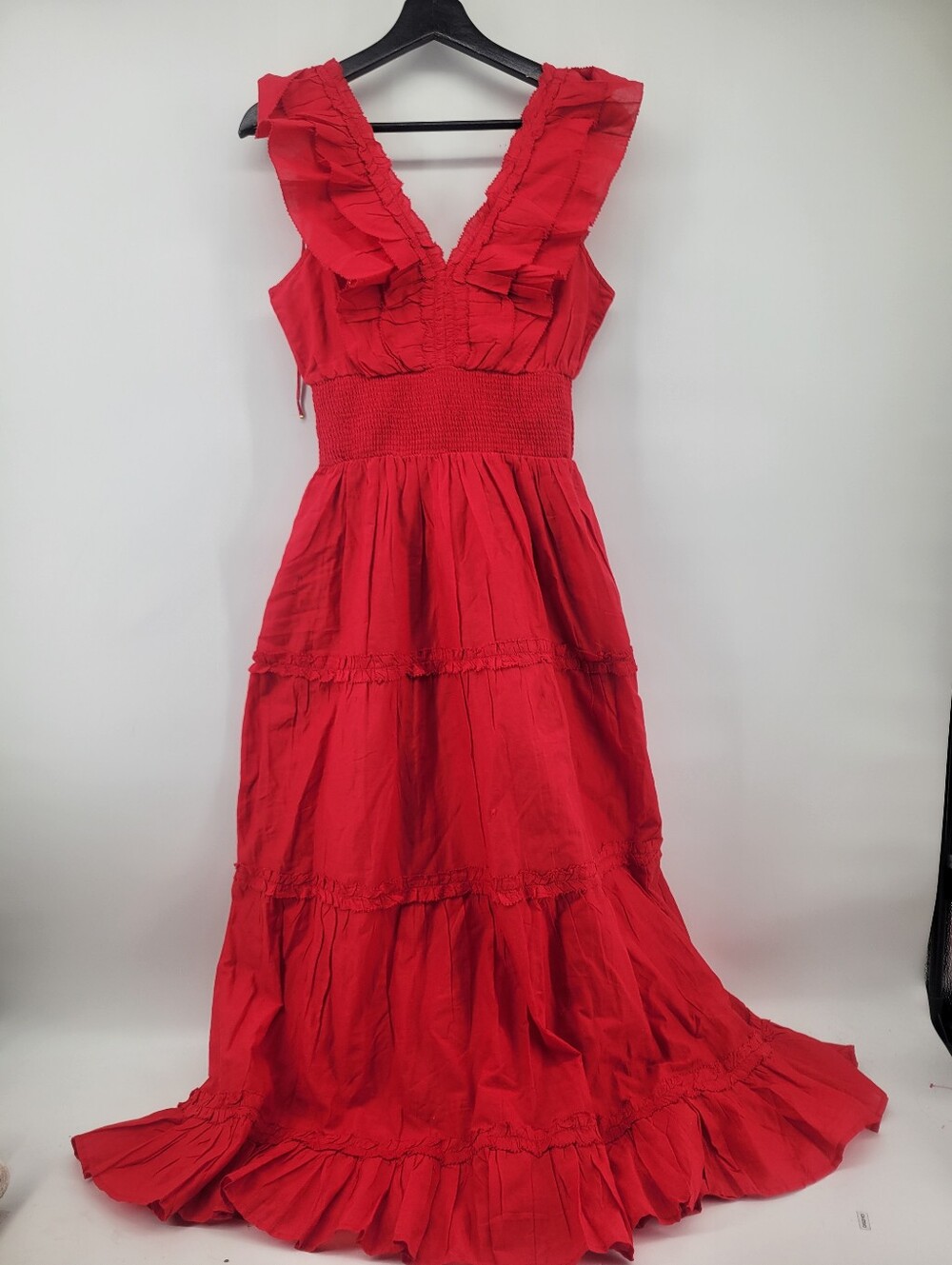 Carolina Costas Red Ruffled V‑Neck Maxi Dress Red Size Small